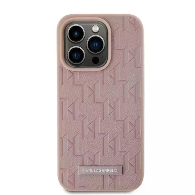 Karl Lagerfeld Leather Monogram Metal Logo case for iPhone 15 Pro - pink 9