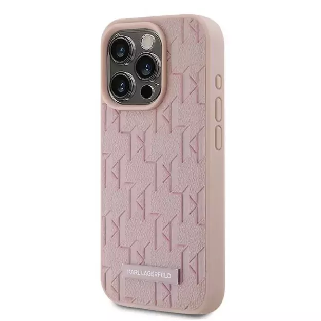 Karl Lagerfeld Leather Monogram Metal Logo case for iPhone 15 Pro - pink 8