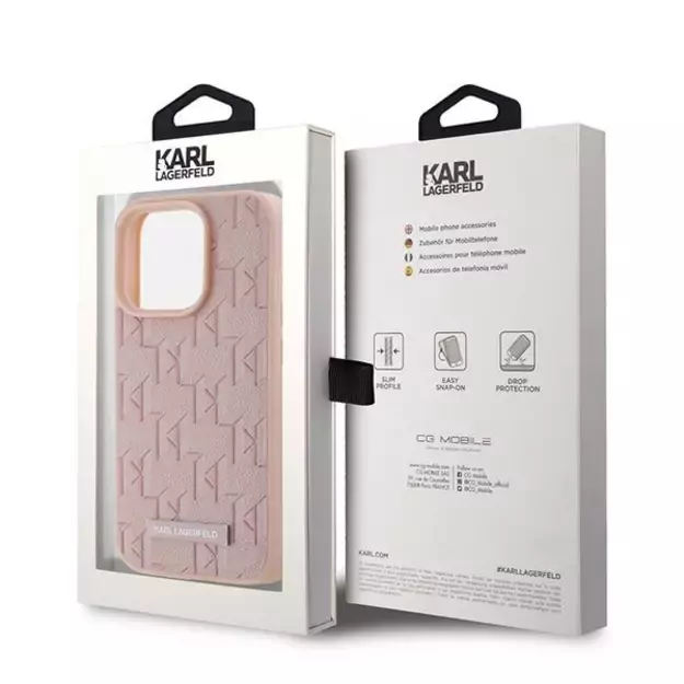 Karl Lagerfeld Leather Monogram Metal Logo case for iPhone 15 Pro - pink 14