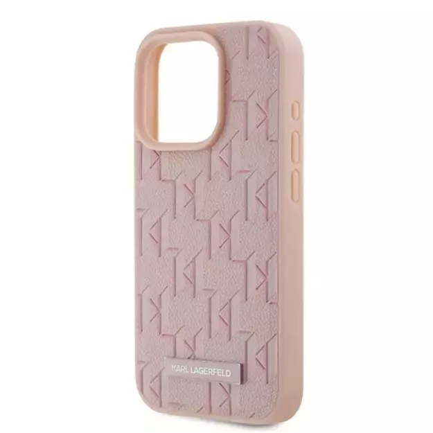 Karl Lagerfeld Leather Monogram Metal Logo case for iPhone 15 Pro - pink 12