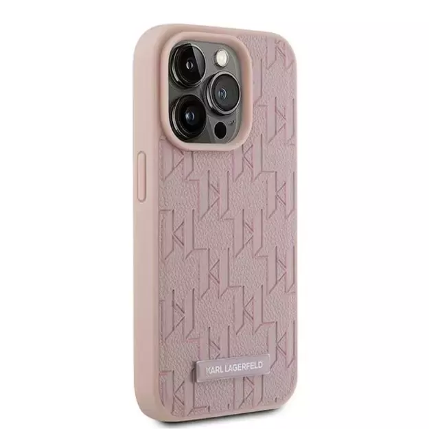 Karl Lagerfeld Leather Monogram Metal Logo case for iPhone 15 Pro - pink 10