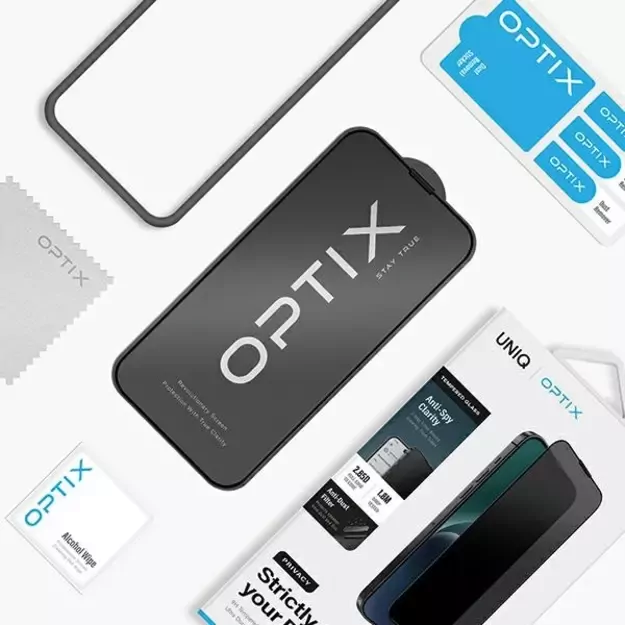 Uniq Optix Privacy tempered glass for iPhone 15 Pro with applicator 9