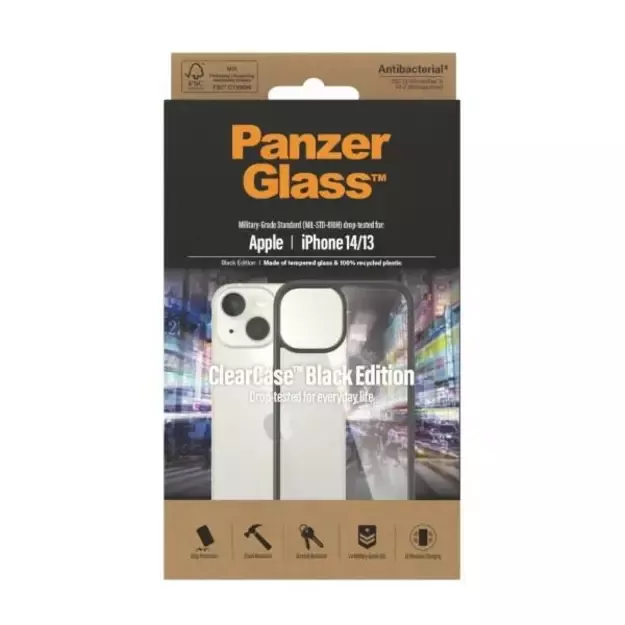 PanzerGlass ClearCase antibacterial case for iPhone 14 / 15 / 13 - transparent and black 4
