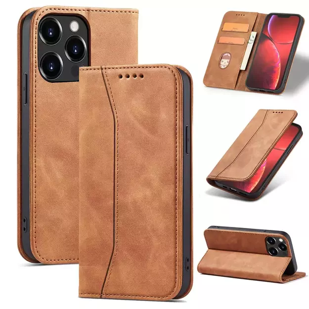 Magnet Fancy Case Case for iPhone 13 Pro Max Pouch Card Wallet Card Holder Brown 30