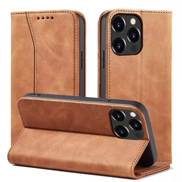 Magnet Fancy Case Case for iPhone 13 Pro Max Pouch Card Wallet Card Holder Brown 17