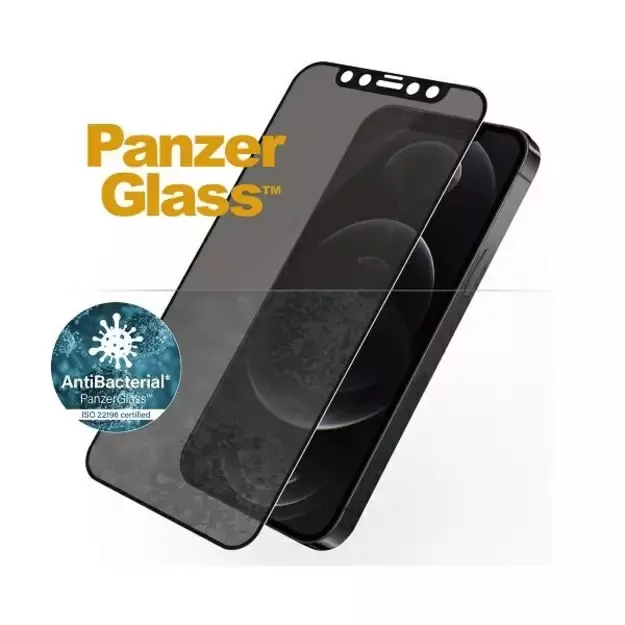PanzerGlass E2E Super+ Microfracture antibacterial privacy tempered glass for iPhone 12 / 12 Pro - with black frame 1