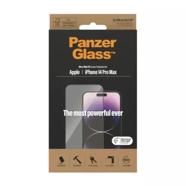 PanzerGlass Ultra-Wide Fit antibacterial tempered glass for iPhone 14 Pro Max 5