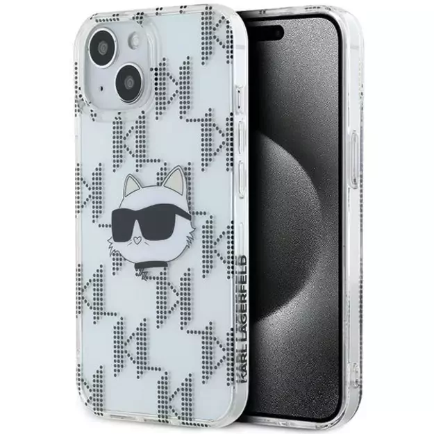 Karl Lagerfeld IML Choupette Head &amp  Monogram case for iPhone 15 / 14 / 13 - transparent