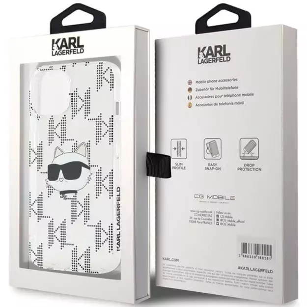 Karl Lagerfeld IML Choupette Head &amp  Monogram case for iPhone 15 / 14 / 13 - transparent 14