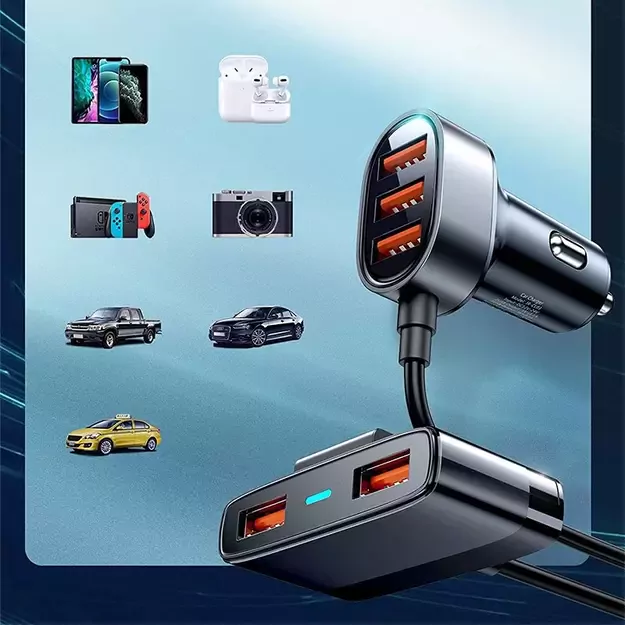 Joyroom fast car charger 5x USB 6.2 A with extension cable black (JR-CL03) 5
