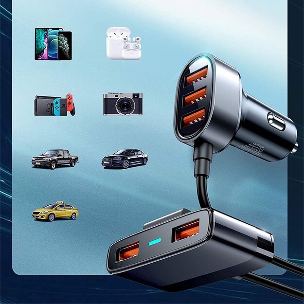 Joyroom fast car charger 5x USB 6.2 A with extension cable black (JR-CL03) 17