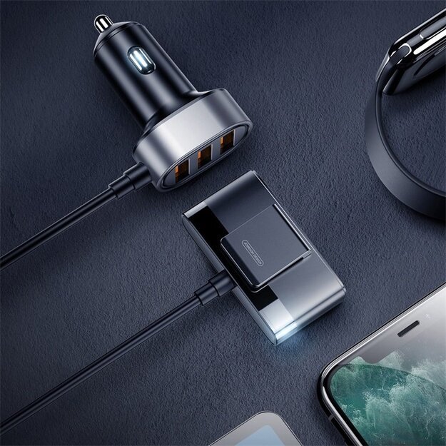 Joyroom fast car charger 5x USB 6.2 A with extension cable black (JR-CL03) 24