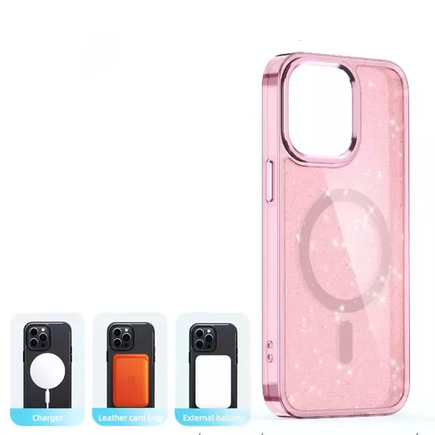Glitter Case MagSafe for iPhone 16 Pro Max - pink with glitter 15