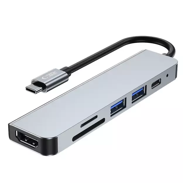 HUB Tech-Protect V4 6in1 USB-C - USB-A 3.0 / USB-A 2.0 / USB-C / HDMI / micro SD / TF / SD card reader - gray 10
