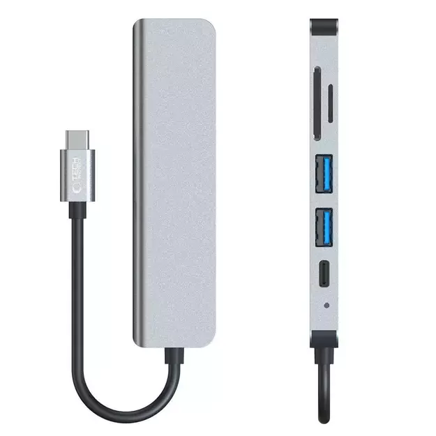 HUB Tech-Protect V4 6in1 USB-C - USB-A 3.0 / USB-A 2.0 / USB-C / HDMI / micro SD / TF / SD card reader - gray 13
