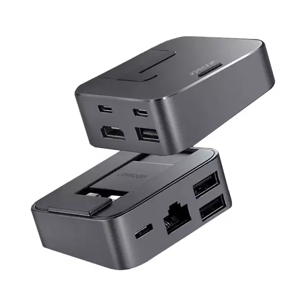 Hub Joyroom S-H121 USB-C stand - USB-A 3.0 / RJ45 / HDMI / USB-C / Thunderbolt for MacBook Pro - gray