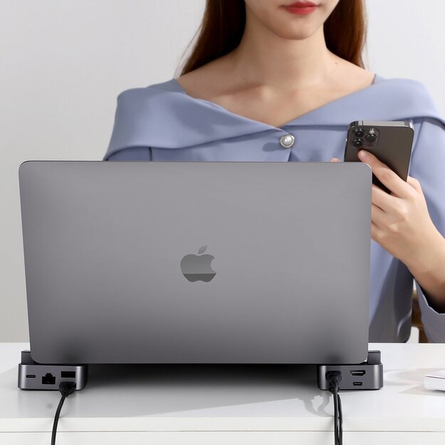 Hub Joyroom S-H121 USB-C stand - USB-A 3.0 / RJ45 / HDMI / USB-C / Thunderbolt for MacBook Pro - gray 27