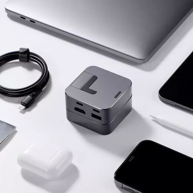 Hub Joyroom S-H121 USB-C stand - USB-A 3.0 / RJ45 / HDMI / USB-C / Thunderbolt for MacBook Pro - gray 14