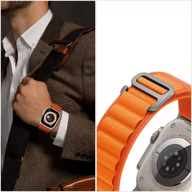Tech-Protect Nylon Pro Strap for Apple Watch 4 / 5 / 6 / 7 / 8 / 9 / SE / Ultra 1 / 2 (42/44/45/49 mm) - Orange 7