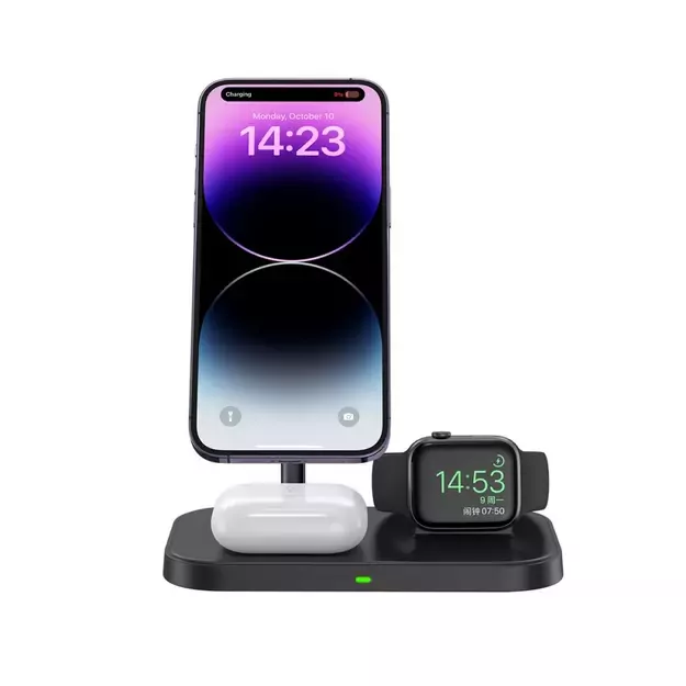 Tech-Protect QI15W-A22 MagSafe Inductive Charger with 3in1 MagSafe Stand for Smartphone / Apple Watch / AirPods - Black 1