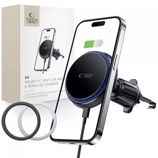 Tech-Protect MM15W-V4 Car Phone Holder with MagSafe 15W Inductive Charger for Air Vent - Black