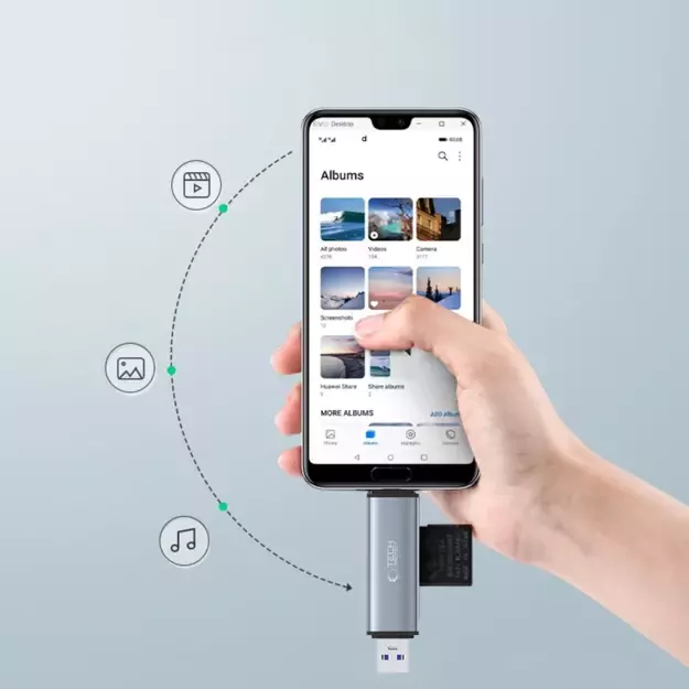 Tech-Protect UltraBoost SD/micro SD card reader with USB-C/USB-A connectors - gray 3