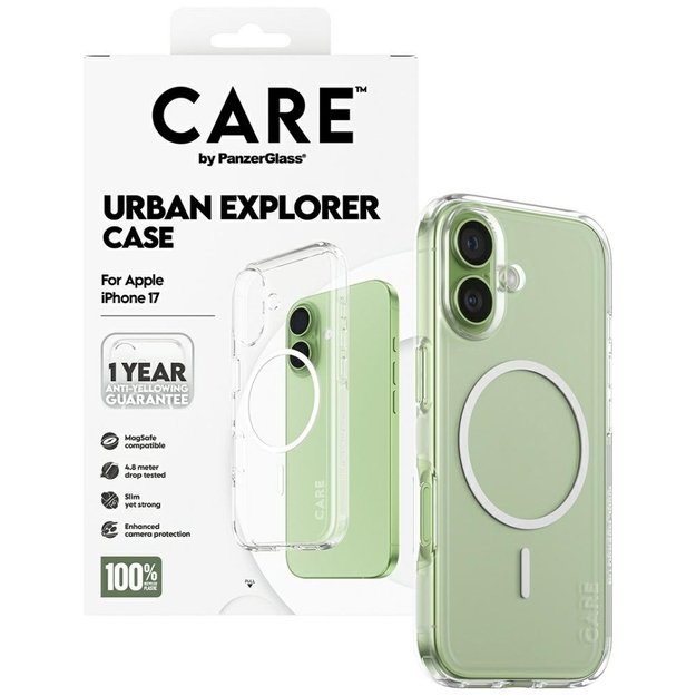 CARE by PanzerGlass Flagship Urban Explorer Case w. White MagSafe for iPhone 17 - Transparent 3