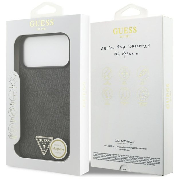 Guess Leather 4G Triangle Strass MagSafe Case for iPhone 17 Pro Max - Black 7