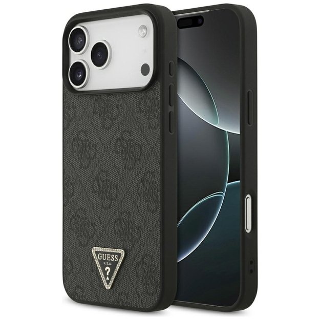 Guess Leather 4G Triangle Strass MagSafe Case for iPhone 17 Pro Max - Black