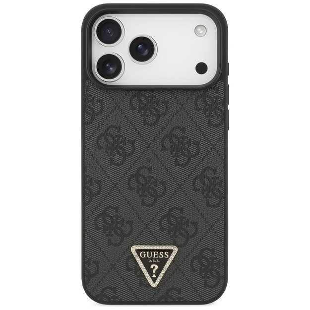 Guess Leather 4G Triangle Strass MagSafe Case for iPhone 17 Pro Max - Black 2