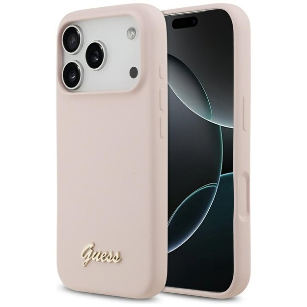 Guess Silicone Script Metal Logo MagSafe Case for iPhone 17 Pro - Pink