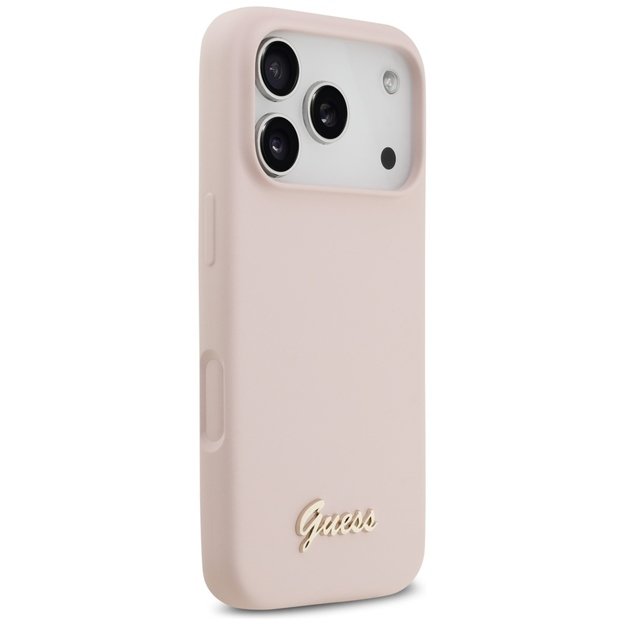 Guess Silicone Script Metal Logo MagSafe Case for iPhone 17 Pro - Pink 3