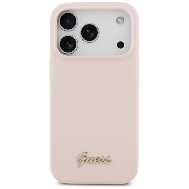 Guess Silicone Script Metal Logo MagSafe Case for iPhone 17 Pro - Pink 2