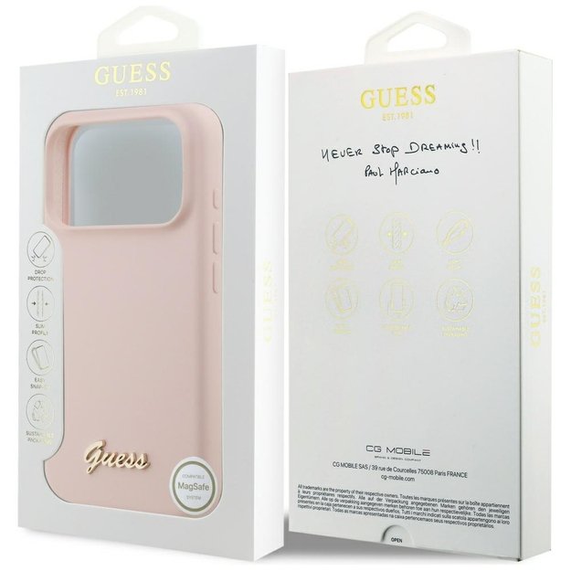 Guess Silicone Script Metal Logo MagSafe Case for iPhone 17 Pro - Pink 7