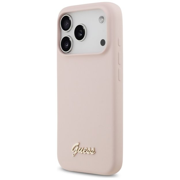 Guess Silicone Script Metal Logo MagSafe Case for iPhone 17 Pro - Pink 1