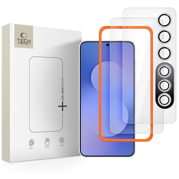 Tech-Protect Easy Set+ 3-pack tempered glass for Samsung Galaxy S25 FE - transparent