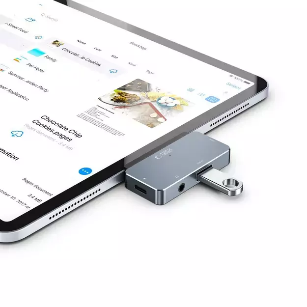 HUB Tech-Protect V6 4in1 USB-C - USB-A 3.0 / USB-C PD100W / HDMI / mini jack 3.5mm - gray 3
