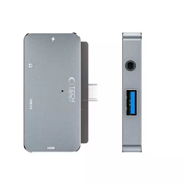 HUB Tech-Protect V6 4in1 USB-C - USB-A 3.0 / USB-C PD100W / HDMI / mini jack 3.5mm - gray 1