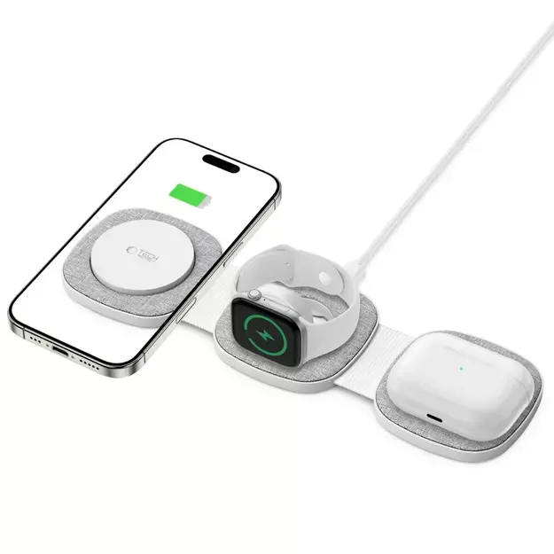 Tech-Protect QI15W-A32 3-in-1 Inductive Charger with MagSafe for Smartphone / Apple Watch / AirPods - Gray 1