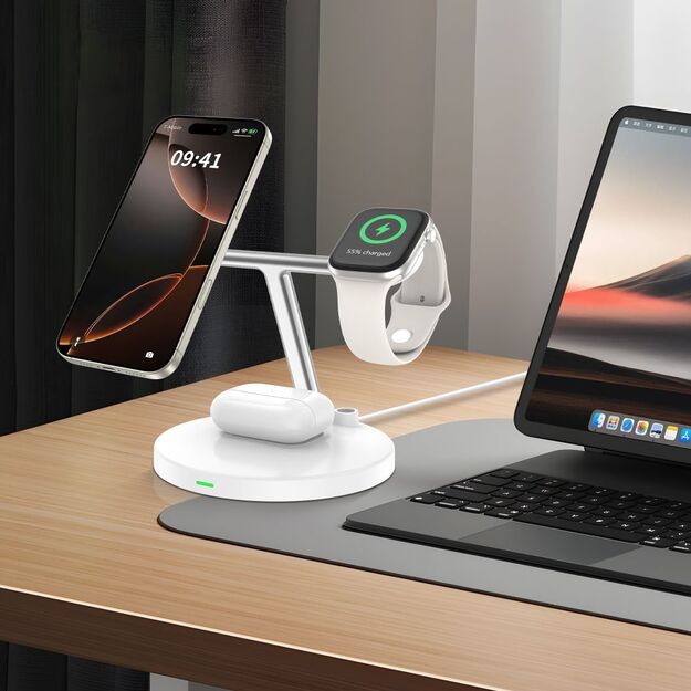 Tech-Protect QI15W-A35 3-in-1 Inductive Charger with MagSafe for Phone / AirPods / Apple Watch - White 6