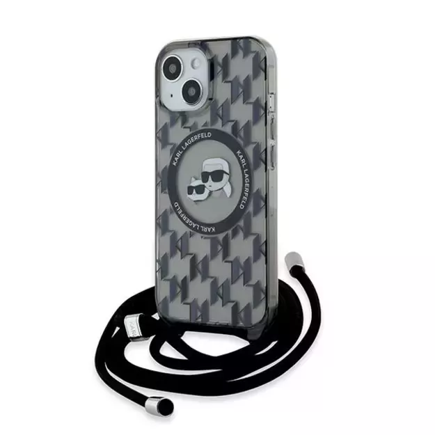 Karl Lagerfeld IML Crossbody Monogram Karl &amp  Choupette Head MagSafe Case for iPhone 15 / 14 / 13 - Black