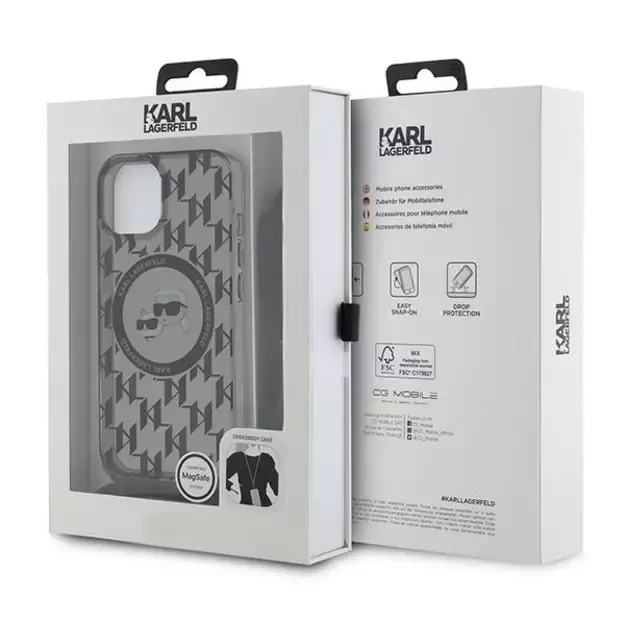 Karl Lagerfeld IML Crossbody Monogram Karl &amp  Choupette Head MagSafe Case for iPhone 15 / 14 / 13 - Black 6