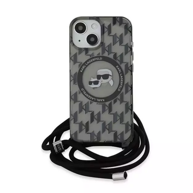 Karl Lagerfeld IML Crossbody Monogram Karl &amp  Choupette Head MagSafe Case for iPhone 15 / 14 / 13 - Black 1