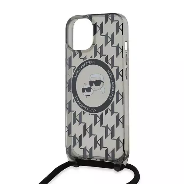 Karl Lagerfeld IML Crossbody Monogram Karl &amp  Choupette Head MagSafe Case for iPhone 15 / 14 / 13 - Black 4