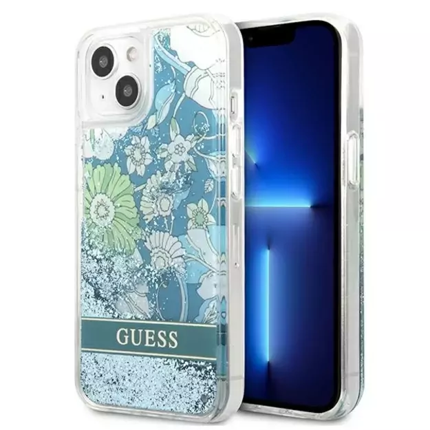 Guess GUHCP13SLFLSN iPhone 13 mini 5.4&quot  green/green hardcase Flower Liquid Glitter