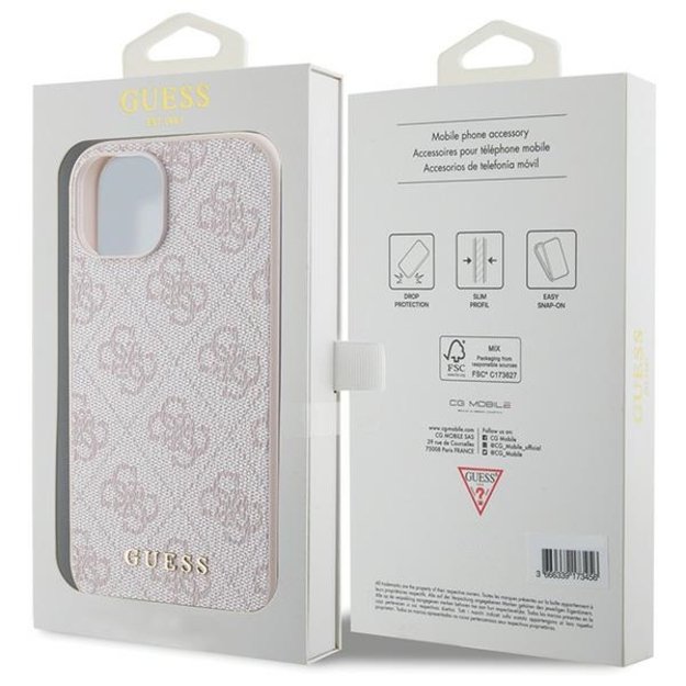 Guess 4G Metal Gold Logo case for iPhone 15 - pink 7