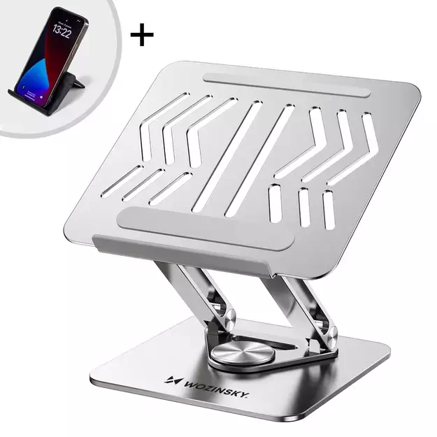 Laptop stand Wozinsky WRS-CPY84SS aluminum + Free! smartphone stand - silver 18