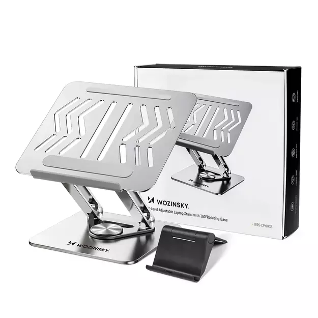 Laptop stand Wozinsky WRS-CPY84SS aluminum + Free! smartphone stand - silver 20