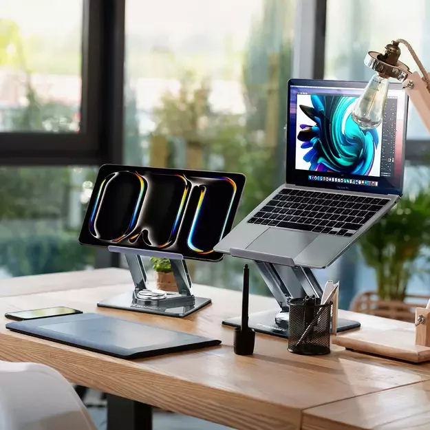 Laptop stand Wozinsky WRS-CPY84SS aluminum + Free! smartphone stand - silver 32