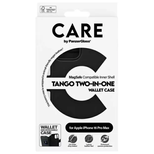 CARE by PanzerGlass Feature Tango 2in1 Wallet MagSafe Case for iPhone 16 Pro Max - Black 3